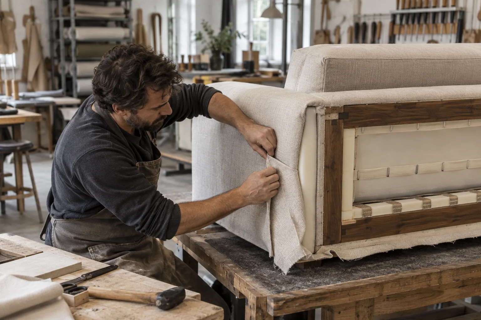 Illustrated inspection of a sofa’s internal construction
